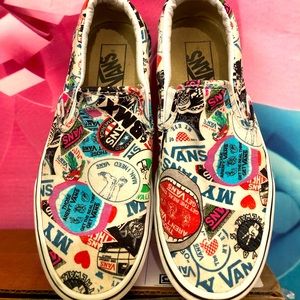 beautiful Vans for ladies, in white and many color pattern prints